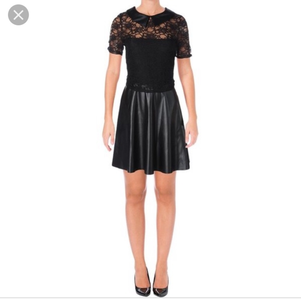 Black lace Aqua faux leather dress
